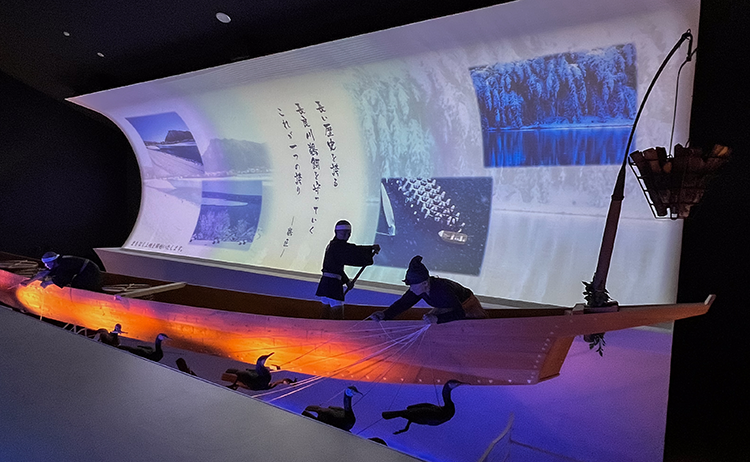 The theater inside the museum features a real cormorant boat and other objects made from tools.