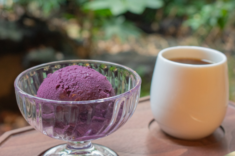 Blueberry ice cream and Yunnan coffee marriage plate