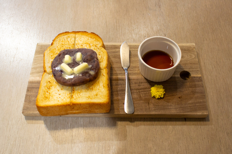 Cute looking homemade red bean paste toast