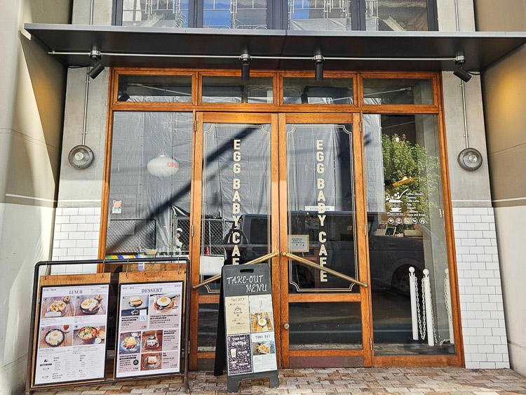 You can see inside the store through the large glass windows.