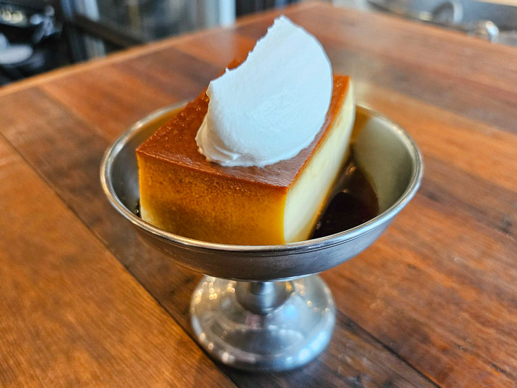 The firm texture of the "Egg Baby Pudding" goes perfectly with fresh cream and caramel sauce.