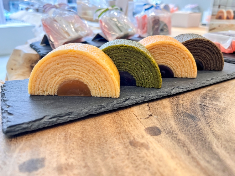 Little Baum (From the left: Plain & Sweet Potato Anko, Matcha & Red Bean Paste, Sesame & Sesame Anko, Soybean Flour & Brown Sugar Anko)