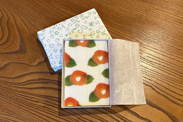 "Oshimono" (pressed item) featuring the February design, "Camellia"