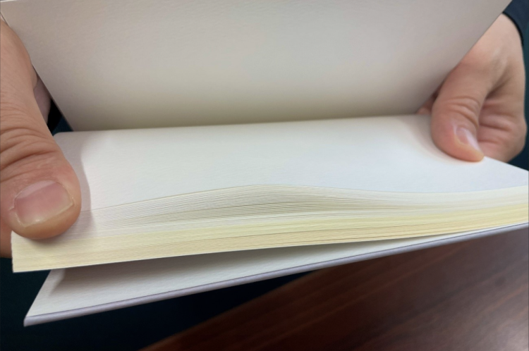 Notebooks made from paper of different colors and textures.