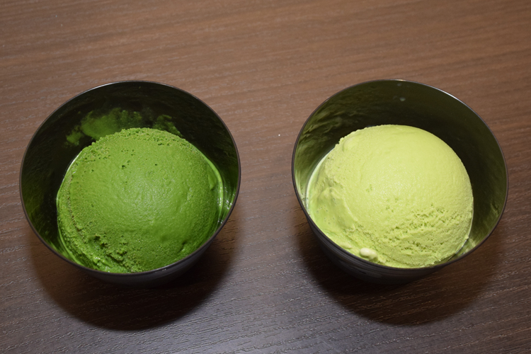 Number 7, "World's Strongest Matcha Gelato" (left), and number 1, gelato (right).