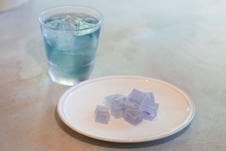 Butterfly pea tea and amber candy